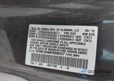 2015 Honda Odyssey Ex-L from USA, damaged, VIN 5FNRL5H68FB096247